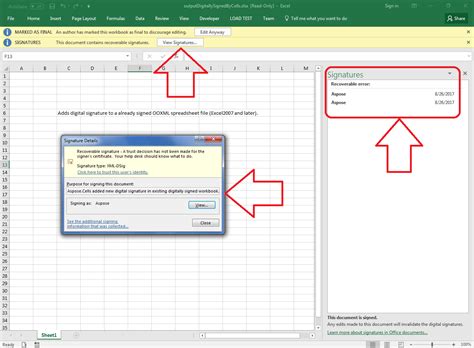 please insert a smart card error digital signature|Can't add signature to Excel document .